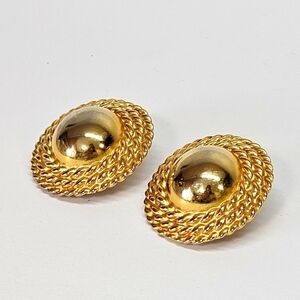VINTAGE Anne Klein Signed XL Gold-Tone Round Rope Detail Clip On Earrings